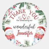 Schattigee Sneeuwman Kerst 2e Verjaardag Bedankt Ronde Sticker (Voorkant)