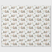 Schattigee Sneeuwman Kerst Blauw Naam Tekst Cadeaupapier (Vlak)