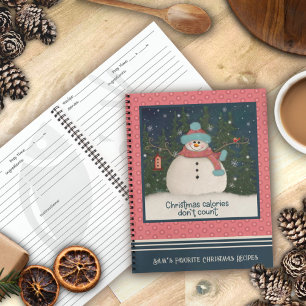 Schattigee sneeuwman kerst calorieën Quote roze re Notitieboek