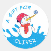 Schattigee Sneeuwman Kerst Gift Label voor Kindere (Voorkant)