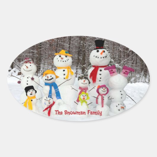 Schattigee sneeuwman Kerst stickers met familienaa (Voorkant)