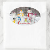 Schattigee sneeuwman Kerst stickers met familienaa (Tas)