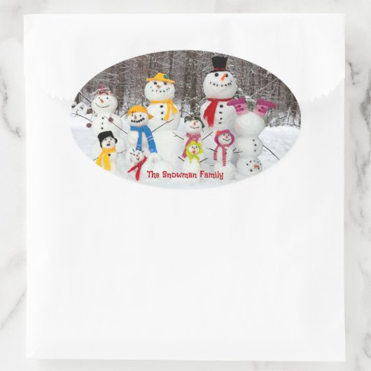 Schattigee sneeuwman Kerst stickers met familienaa (Tas)