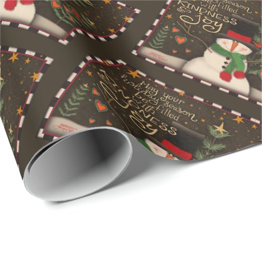 Schattigee Sneeuwman Kerst Vriendelijkheid Vreugde Cadeaupapier (Rol Hoek)