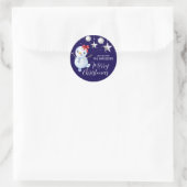 Schattigee sneeuwman kerstballen marineblauw ronde sticker (Tas)