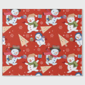 Schattigee Sneeuwman Kerstboom Gift Pattern Cadeaupapier (Vlak)