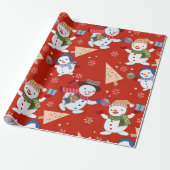Schattigee Sneeuwman Kerstboom Gift Pattern Cadeaupapier (Uitgerold)