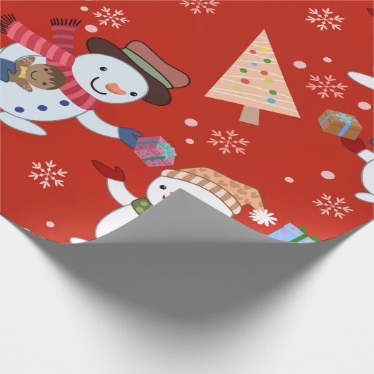 Schattigee Sneeuwman Kerstboom Gift Pattern Cadeaupapier (Hoek)
