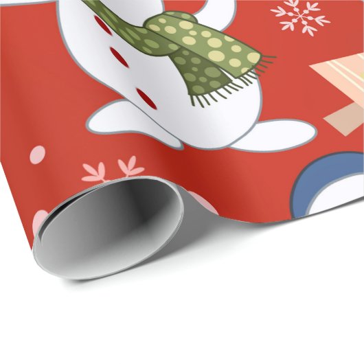 Schattigee Sneeuwman Kerstboom Gift Pattern Cadeaupapier (Rol Hoek)