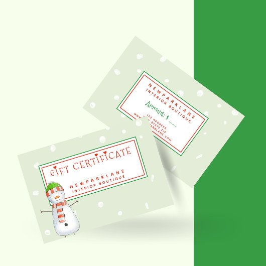 Schattigee Sneeuwman - Kerstcadeaubon Visitekaartje