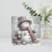 Schattigee sneeuwman laat het sneeuwen vrolijk ker feestdagenkaart (Staand voorkant)