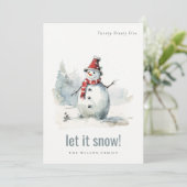 Schattigee sneeuwman laat het sneeuwkerst 1 foto feestdagenkaart (Staand voorkant)