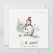 Schattigee sneeuwman laat het sneeuwkerst 1 foto feestdagenkaart (Voorkant)