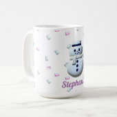 Schattigee sneeuwman marshmallow gepersonaliseerd koffiemok (Voorkant links)