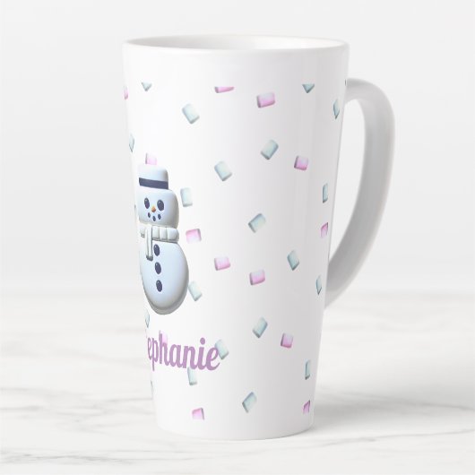 Schattigee sneeuwman marshmallow gepersonaliseerde latte mok (Rechterhoek)
