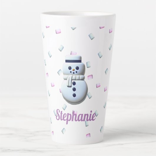 Schattigee sneeuwman marshmallow gepersonaliseerde latte mok (Voorkant)