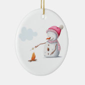 Schattigee Sneeuwman Marshmallows Winter Keramisch Ornament (Rechts)