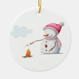 Schattigee Sneeuwman Marshmallows Winter Keramisch Ornament