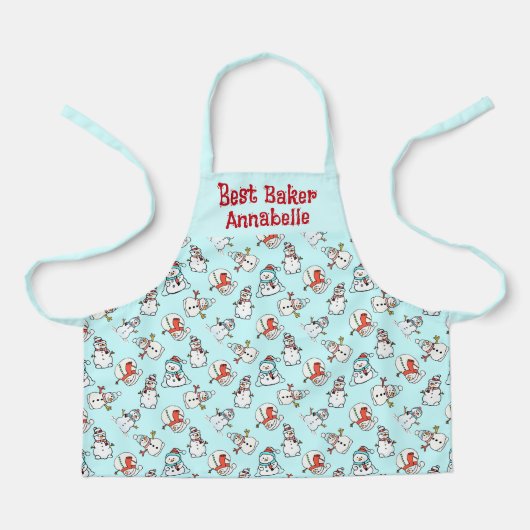 Schattigee Sneeuwman Meisjes Naam Mint Green Schort (Voorkant)