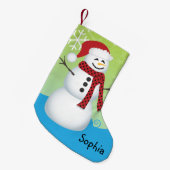 Schattigee sneeuwman met een kerstmuts gepersonali kleine kerstsok (Voorkant (Hangend))
