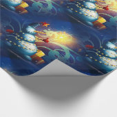 Schattigee sneeuwman met geschenken en vuurwerk cadeaupapier (Hoek)