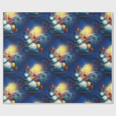 Schattigee sneeuwman met geschenken en vuurwerk cadeaupapier (Vlak)