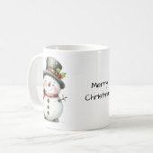 Schattigee sneeuwman met hoge hoed koffiemok (Voorkant links)