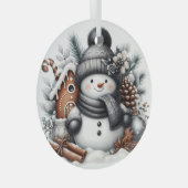 Schattigee sneeuwman met peperkoek huis glas ornament (Voorkant Rechts)