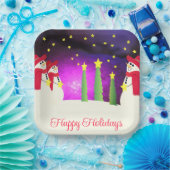 Schattigee sneeuwman met rood en Paarse Papieren Bordje (Feest)