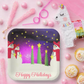 Schattigee sneeuwman met rood en Paarse Papieren Bordje (Feest)