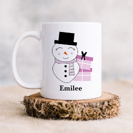 Schattigee sneeuwman met roze kerstcadeaus koffiemok