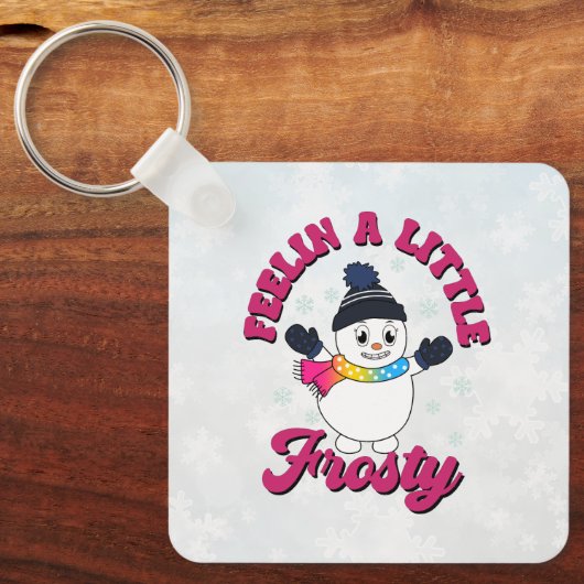 Schattigee sneeuwman met sjaal in pansexuele vlagk sleutelhanger (Voorkant)