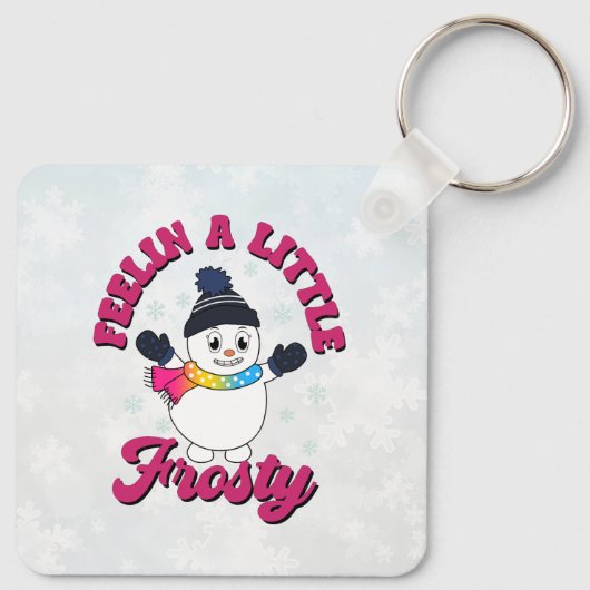 Schattigee sneeuwman met sjaal in pansexuele vlagk sleutelhanger (Achterkant)