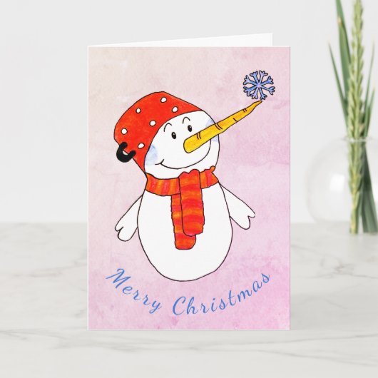 Schattigee sneeuwman met sneeuwvlok Kinder kerst Feestdagen Kaart (Voorkant)