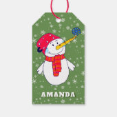 Schattigee sneeuwman met sneeuwvlokken Kinder kers Cadeaulabel (Achterkant)