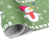 Schattigee sneeuwman met sneeuwvlokken Kinder kers Cadeaupapier (Rol Hoek)