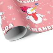 Schattigee sneeuwman met sneeuwvlokken Kinder kers Cadeaupapier (Rol Hoek)