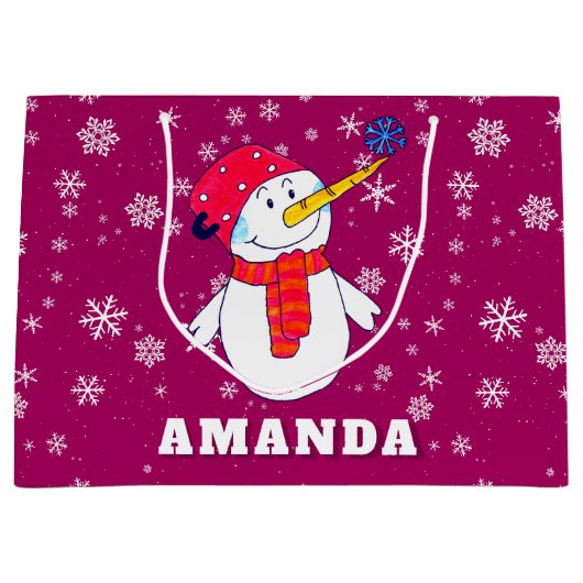 Schattigee sneeuwman met sneeuwvlokken Kinder kers Groot Cadeauzakje (Voorkant)