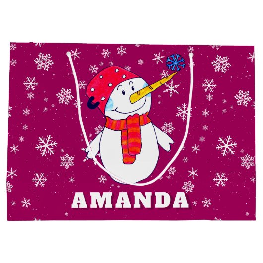 Schattigee sneeuwman met sneeuwvlokken Kinder kers Groot Cadeauzakje (Achterkant)