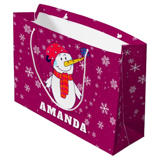 Schattigee sneeuwman met sneeuwvlokken Kinder kers Groot Cadeauzakje (Achterkant Gekanteld)