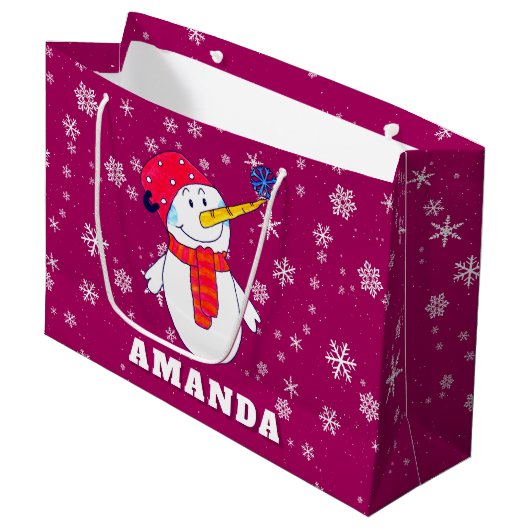 Schattigee sneeuwman met sneeuwvlokken Kinder kers Groot Cadeauzakje (Voorkant Gekanteld)