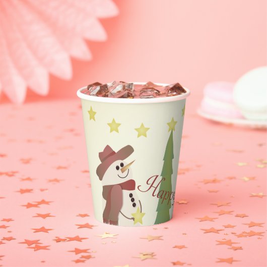 Schattigee sneeuwman met sterren papieren bekers (Insitu)