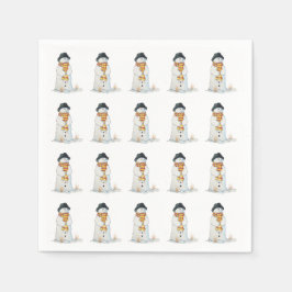 Schattigee sneeuwman met zwart pet kerstkous servet