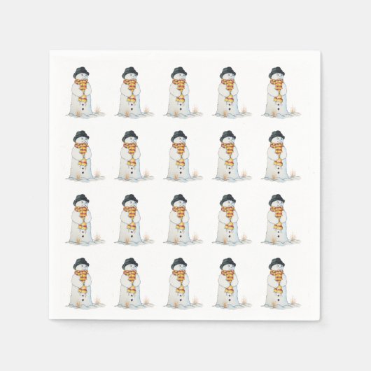 Schattigee sneeuwman met zwart pet kerstkous servet (Voorkant)