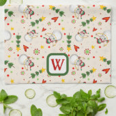 Schattigee Sneeuwman Monogram Initiaal Kerst Theedoek (Gevouwen)