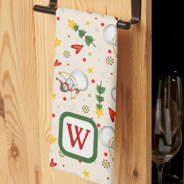 Schattigee Sneeuwman Monogram Initiaal Kerst Theedoek