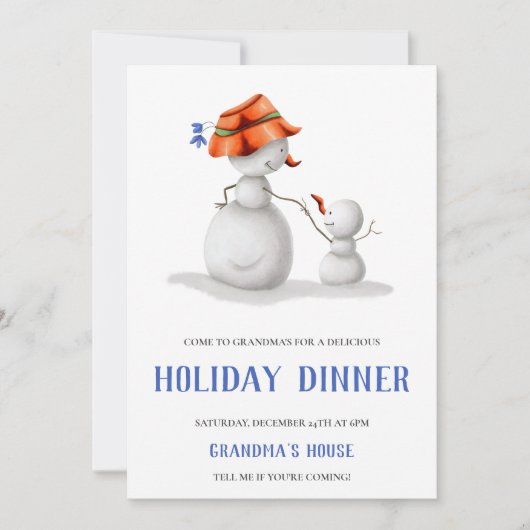 Schattigee sneeuwman oma kerstdiner kaart (Voorkant)