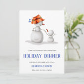 Schattigee sneeuwman oma kerstdiner kaart (Staand voorkant)