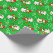 Schattigee sneeuwman op feestelijk groen of uw kle cadeaupapier (Hoek)