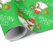 Schattigee sneeuwman op feestelijk groen of uw kle cadeaupapier (Rol Hoek)